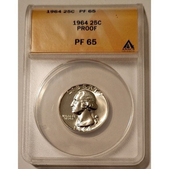 1964 Washington Quarter Proof PF65 ANACS - Picture 1 of 2